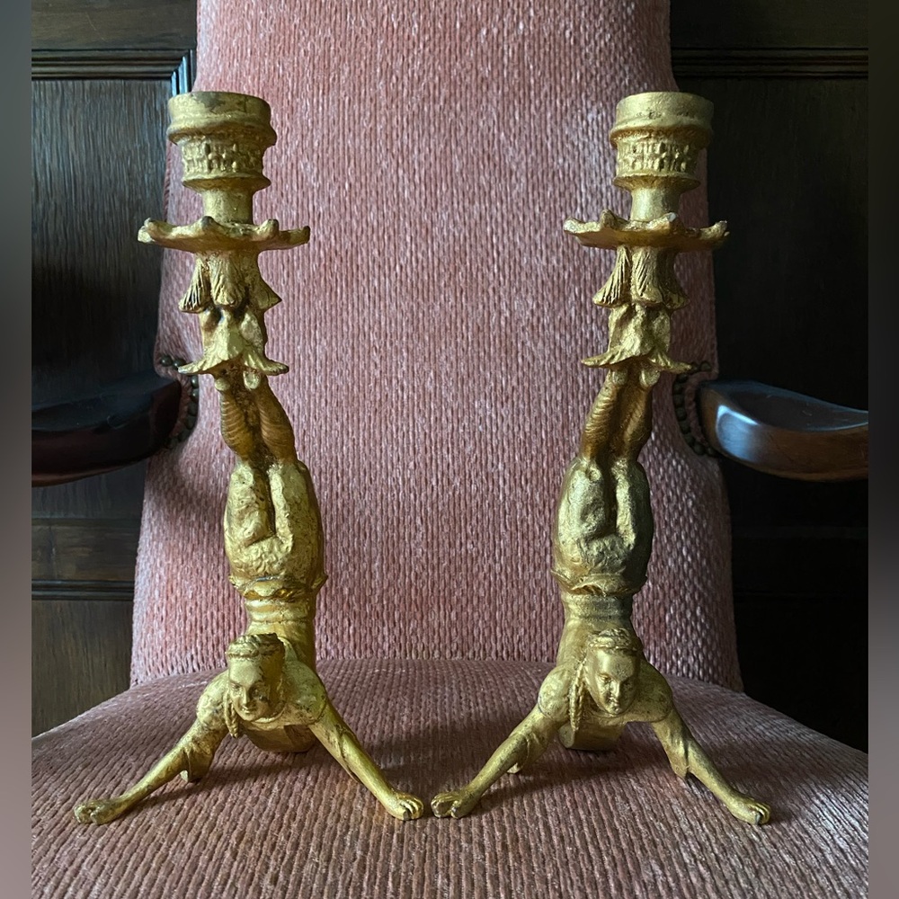 Vintage Candlestick Holders Asian Acrobat Pair